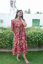 Rayon Colourful Foil Printing Gathering Frock Model Nighties | Side Pocket and Gathering Front Rope | Fancy Sleeve & Maxi Frock Nightwear for Stylish Women's (FGF)