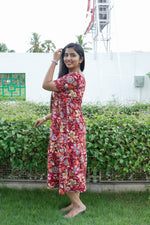 Rayon Colourful Foil Printing Gathering Frock Model Nighties | Side Pocket and Gathering Front Rope | Fancy Sleeve & Maxi Frock Nightwear for Stylish Women's (FGF)