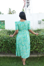 Rayon Colourful Foil Printing Gathering Frock Model Nighties | Side Pocket and Gathering Front Rope | Fancy Sleeve & Maxi Frock Nightwear for Stylish Women's (FGF)