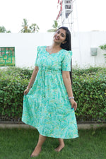 Rayon Colourful Foil Printing Gathering Frock Model Nighties | Side Pocket and Gathering Front Rope | Fancy Sleeve & Maxi Frock Nightwear for Stylish Women's (FGF)