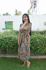 Rayon Colourful Foil Printing Gathering Frock Model Nighties | Side Pocket and Gathering Front Rope | Fancy Sleeve & Maxi Frock Nightwear for Stylish Women's (FGF)