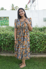 Rayon Colourful Foil Printing Gathering Frock Model Nighties | Side Pocket and Gathering Front Rope | Fancy Sleeve & Maxi Frock Nightwear for Stylish Women's (FGF)