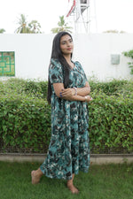 Rayon Colourful Foil Printing Gathering Frock Model Nighties | Side Pocket and Gathering Front Rope | Fancy Sleeve & Maxi Frock Nightwear for Stylish Women's (FGF)