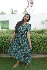 Rayon Colourful Foil Printing Gathering Frock Model Nighties | Side Pocket and Gathering Front Rope | Fancy Sleeve & Maxi Frock Nightwear for Stylish Women's (FGF)