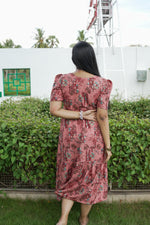 Rayon Colourful Foil Printing Gathering Frock Model Nighties | Side Pocket and Gathering Front Rope | Fancy Sleeve & Maxi Frock Nightwear for Stylish Women's (FGF)