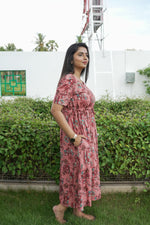 Rayon Colourful Foil Printing Gathering Frock Model Nighties | Side Pocket and Gathering Front Rope | Fancy Sleeve & Maxi Frock Nightwear for Stylish Women's (FGF)