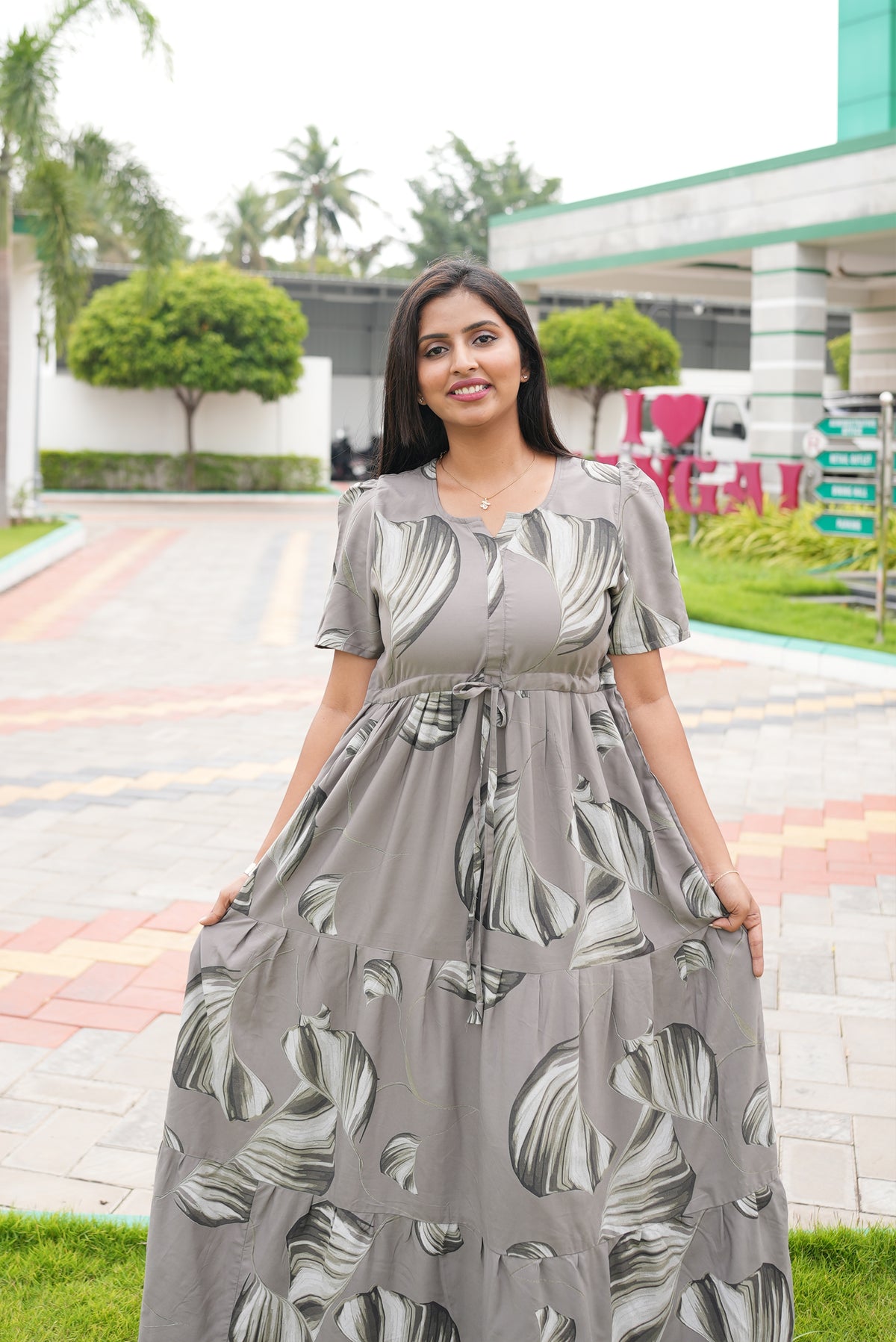 Stylish Arrivals Rayon Gathering Frock Model Night Gown's | Front Adjustable Gathering Style Rope | Puff Sleeve | Trending Collection's for Stylish Women's (FKG)