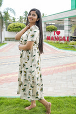 Rayon Colourful Foil Printing Gathering Frock Model Nighties | Side Pocket and Gathering Front Rope | Fancy Sleeve & Maxi Frock Nightwear for Stylish Women's (FGF)