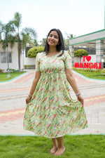 Rayon Colourful Foil Printing Gathering Frock Model Nighties | Side Pocket and Gathering Front Rope | Fancy Sleeve & Maxi Frock Nightwear for Stylish Women's (FGF)