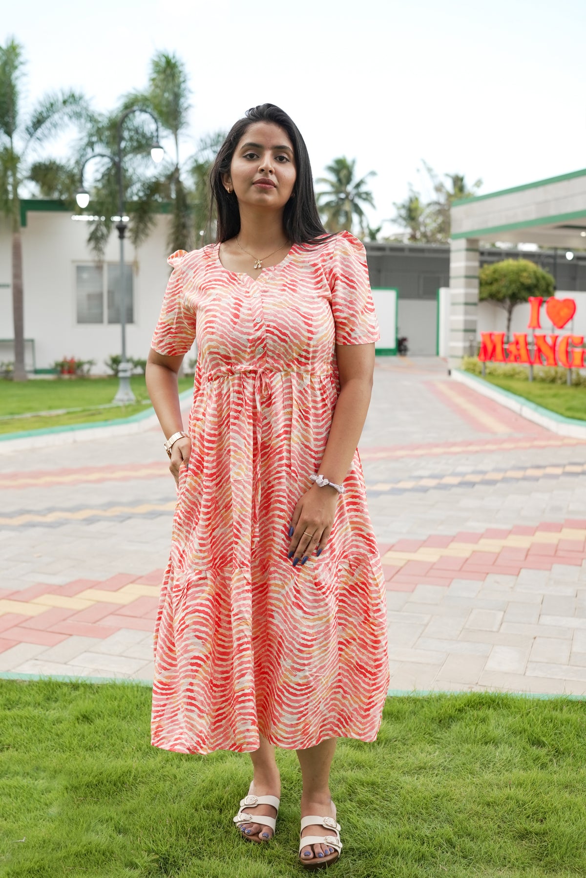 Rayon Colourful Foil Printing Gathering Frock Model Nighties | Side Pocket and Gathering Front Rope | Fancy Sleeve & Maxi Frock Nightwear for Stylish Women's (FGF)