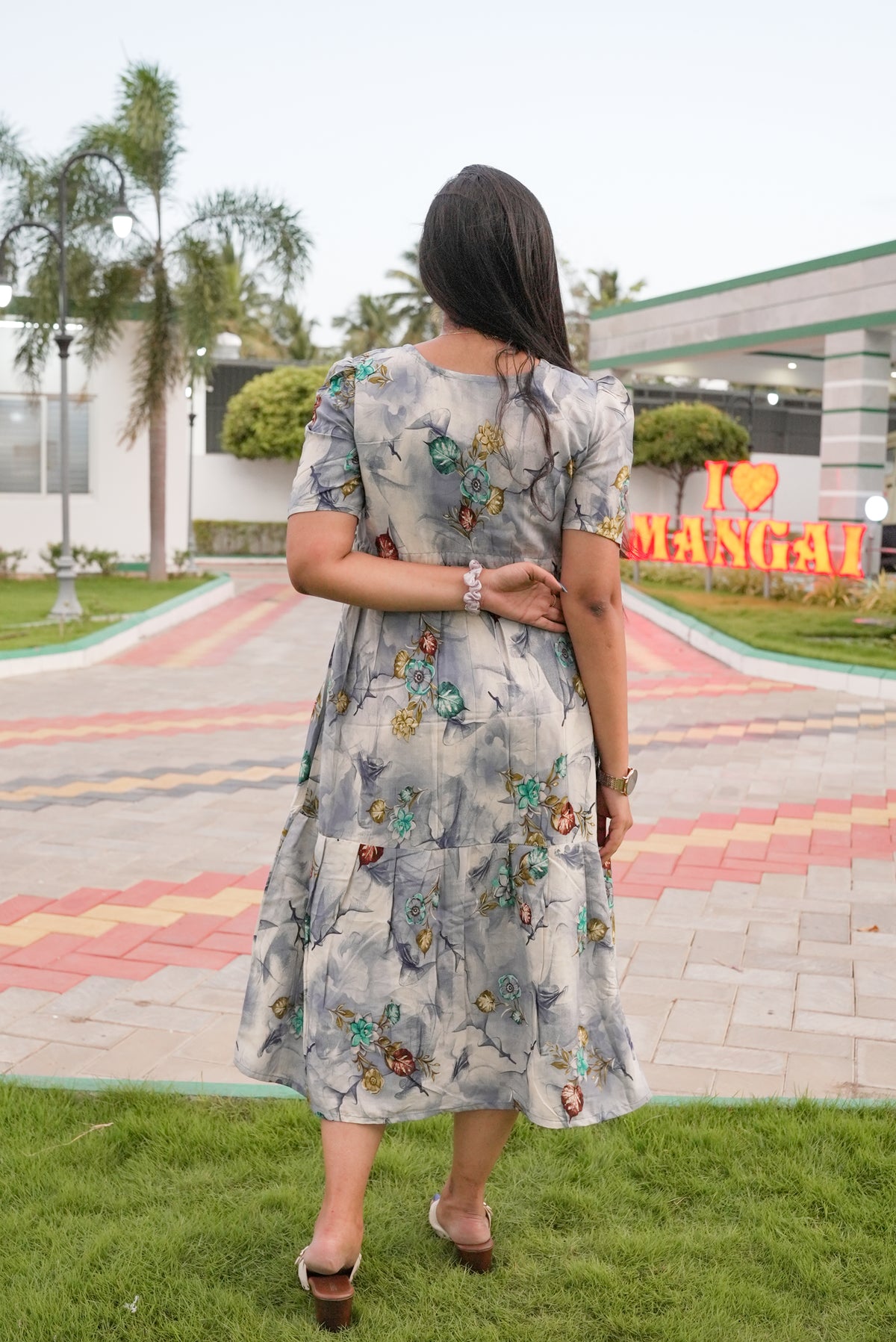Rayon Colourful Foil Printing Gathering Frock Model Nighties | Side Pocket and Gathering Front Rope | Fancy Sleeve & Maxi Frock Nightwear for Stylish Women's (FGF)