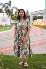 Rayon Colourful Foil Printing Gathering Frock Model Nighties | Side Pocket and Gathering Front Rope | Fancy Sleeve & Maxi Frock Nightwear for Stylish Women's (FGF)