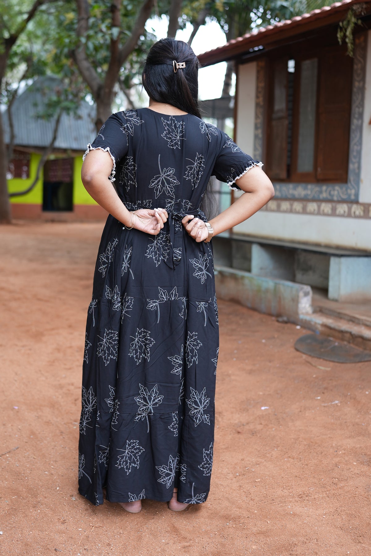 Mangai 3 Layer Flared Frock Model Nighties Soft and Smooth Premium Quality Rayon Material , Fancy Frilled Sleeve, Side Pocket , Back tie Rope , Stylish Collection's for Trendy Women's (MRK)