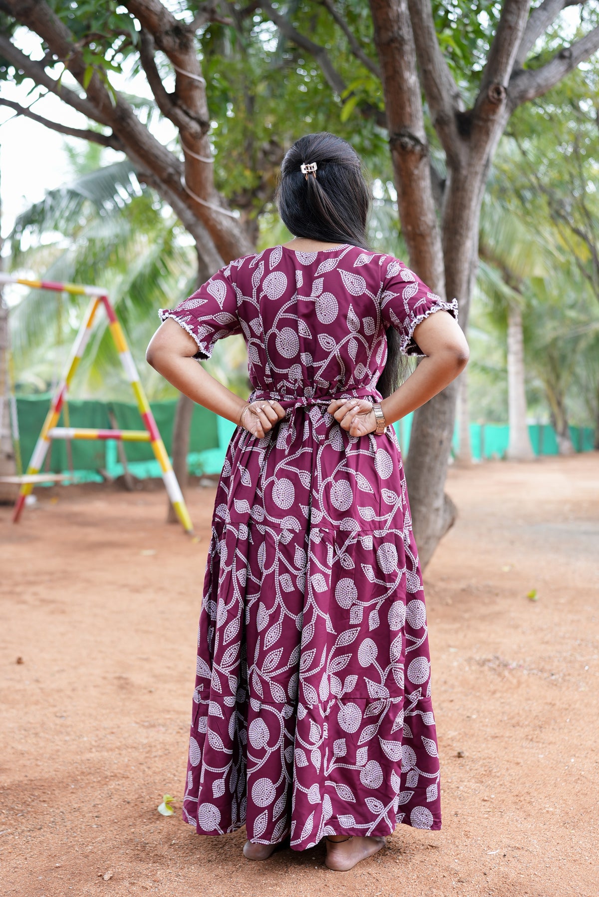 Mangai 3 Layer Flared Frock Model Nighties Soft and Smooth Premium Quality Rayon Material , Fancy Frilled Sleeve, Side Pocket , Back tie Rope , Stylish Collection's for Trendy Women's (MRK)