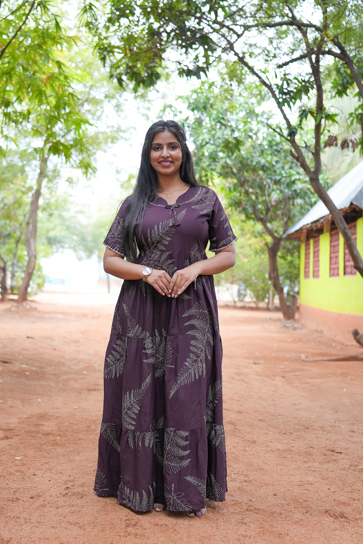 Mangai 3 Layer Flared Frock Model Nighties Soft and Smooth Premium Quality Rayon Material , Fancy Frilled Sleeve, Side Pocket , Back tie Rope , Stylish Collection's for Trendy Women's (MRK)