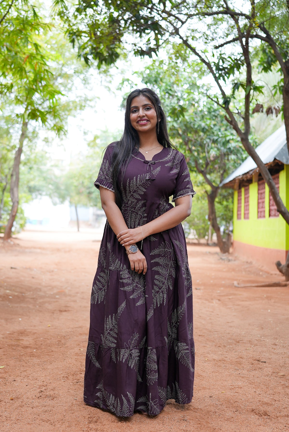 Mangai 3 Layer Flared Frock Model Nighties Soft and Smooth Premium Quality Rayon Material , Fancy Frilled Sleeve, Side Pocket , Back tie Rope , Stylish Collection's for Trendy Women's (MRK)