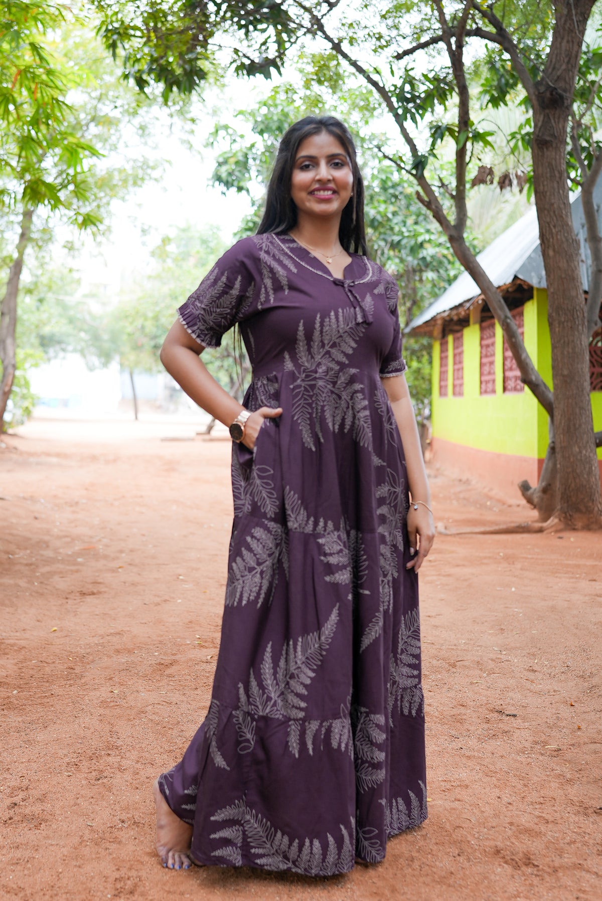 Mangai 3 Layer Flared Frock Model Nighties Soft and Smooth Premium Quality Rayon Material , Fancy Frilled Sleeve, Side Pocket , Back tie Rope , Stylish Collection's for Trendy Women's (MRK)