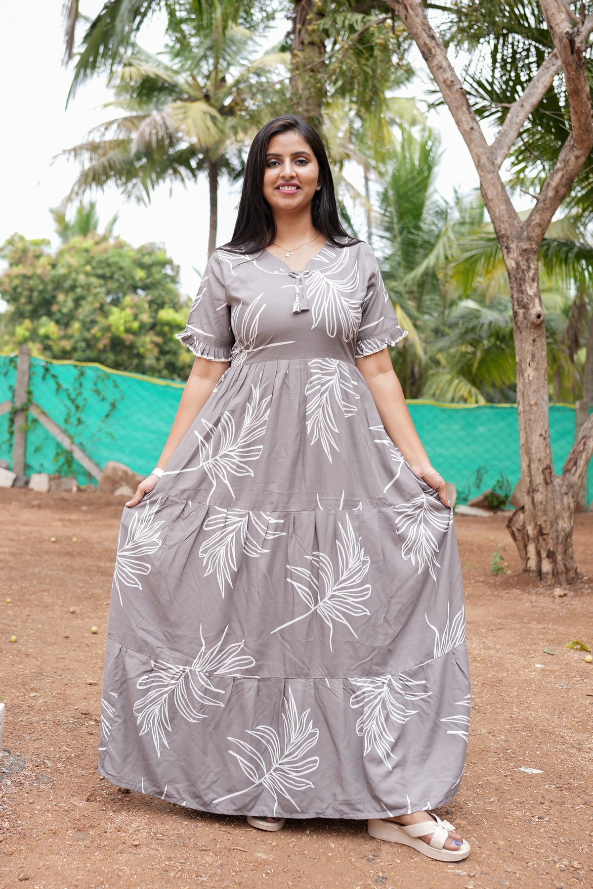 Mangai 3 Layer Flared Frock Model Nighties Soft and Smooth Premium Quality Rayon Material , Fancy Frilled Sleeve, Side Pocket , Back tie Rope , Stylish Collection's for Trendy Women's (MRK)