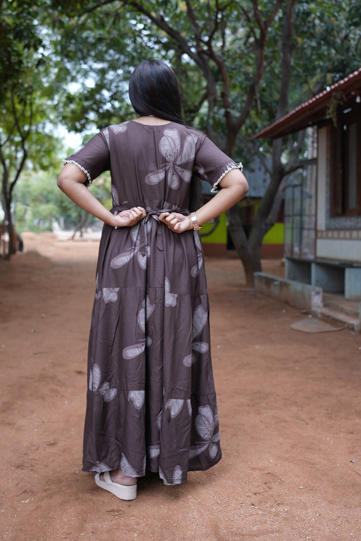 Mangai 3 Layer Flared Frock Model Nighties Soft and Smooth Premium Quality Rayon Material , Fancy Frilled Sleeve, Side Pocket , Back tie Rope , Stylish Collection's for Trendy Women's (MRK)