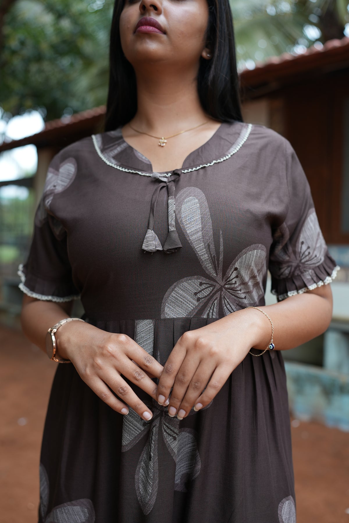 Mangai 3 Layer Flared Frock Model Nighties Soft and Smooth Premium Quality Rayon Material , Fancy Frilled Sleeve, Side Pocket , Back tie Rope , Stylish Collection's for Trendy Women's (MRK)