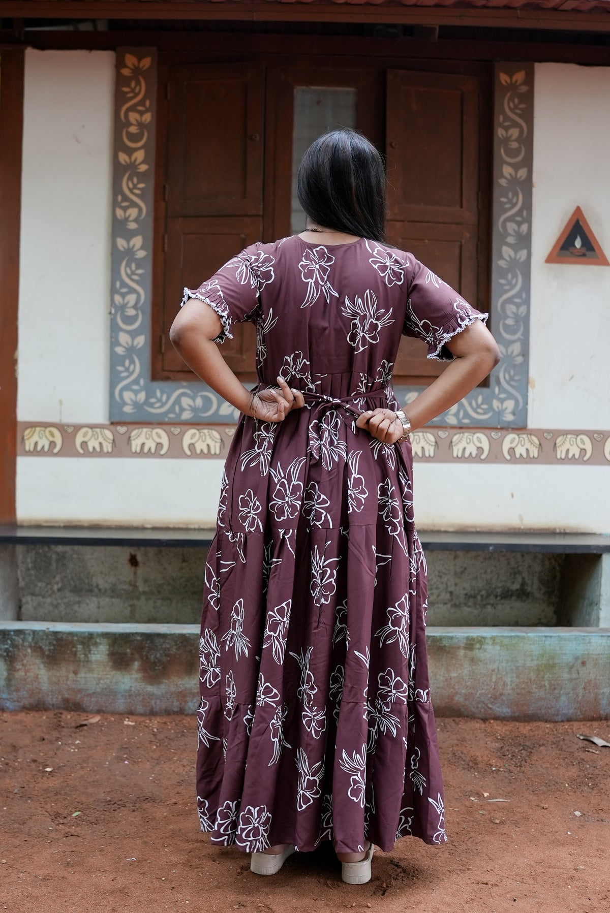 Mangai 3 Layer Flared Frock Model Nighties Soft and Smooth Premium Quality Rayon Material , Fancy Frilled Sleeve, Side Pocket , Back tie Rope , Stylish Collection's for Trendy Women's (MRK)