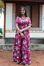 Mangai 3 Layer Flared Frock Model Nighties Soft and Smooth Premium Quality Rayon Material , Fancy Frilled Sleeve, Side Pocket , Back tie Rope , Stylish Collection's for Trendy Women's (MRK)