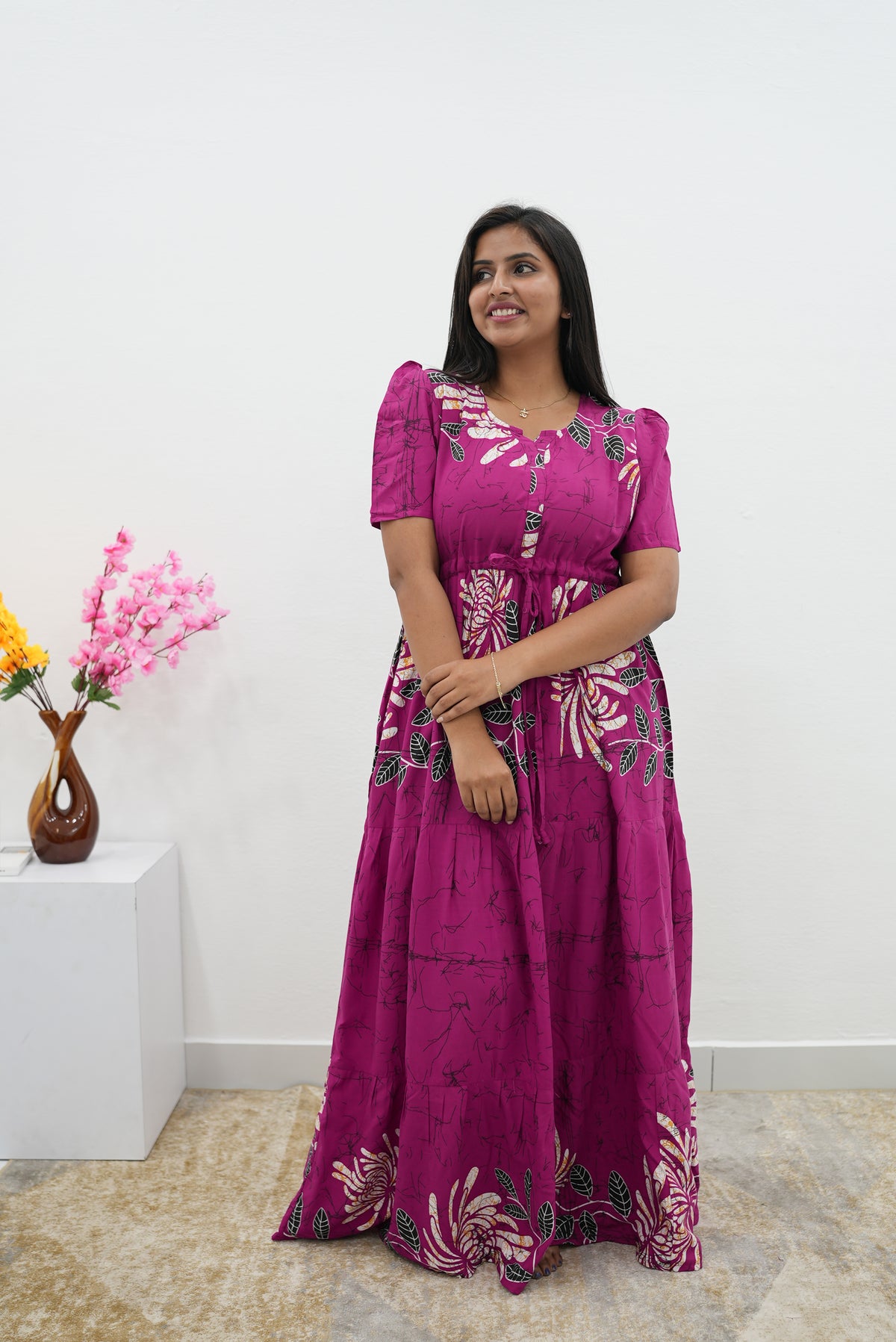 Stylish Arrivals Rayon Gathering Frock Model Night Gown's | Front Adjustable Gathering Style Rope | Puff Sleeve | Trending Collection's for Stylish Women's (FKG)