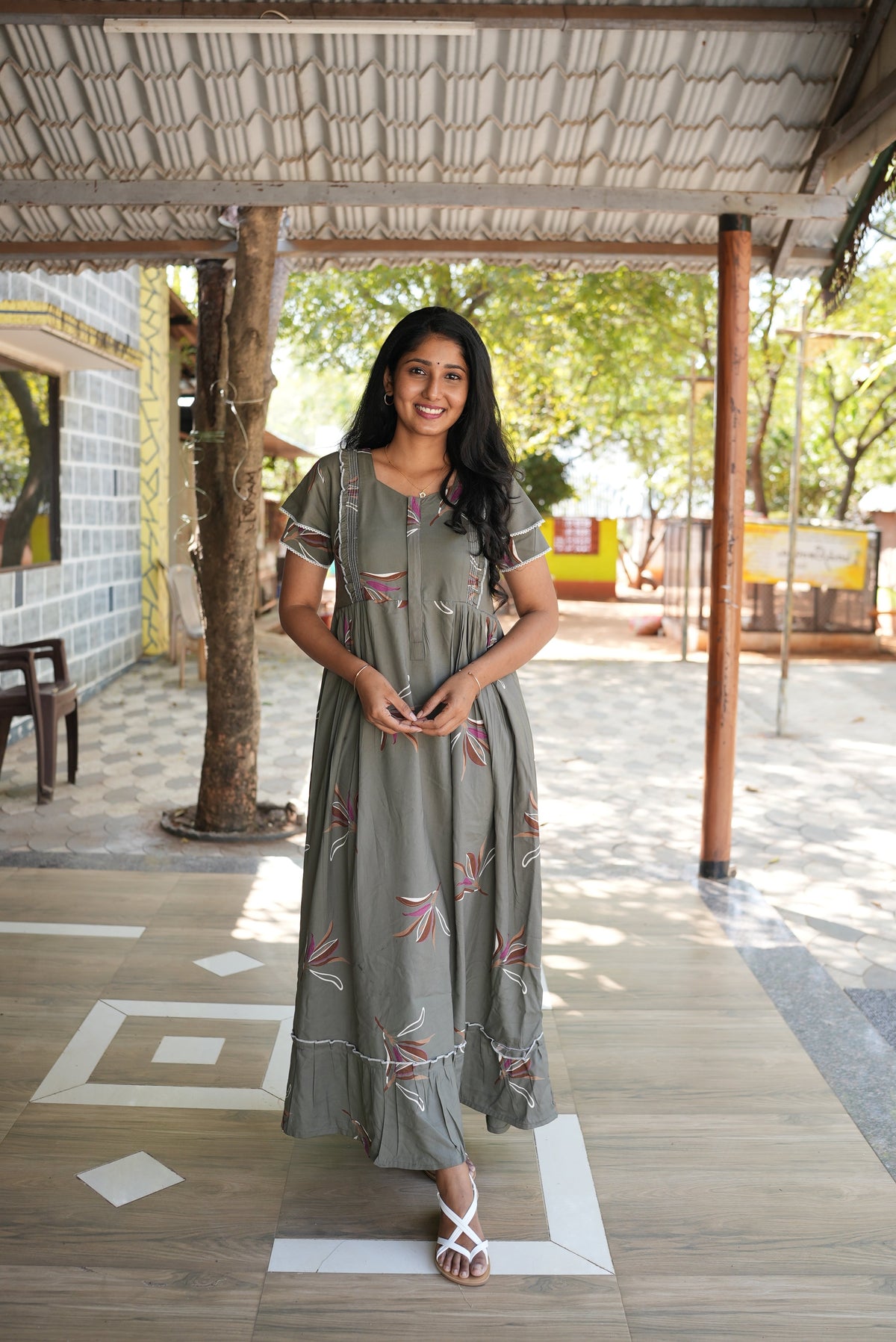 MANGAI Rayon Frock Nighties | Front Open Lengthy Zipper Comforts Feeding | Fancy Double Layered Sleeve's | Post & Pre Pregnancy's and Casual Wear | Side Pocket |Versatile Rayon Frock Night Gown's for Stylish Women's (RFF)