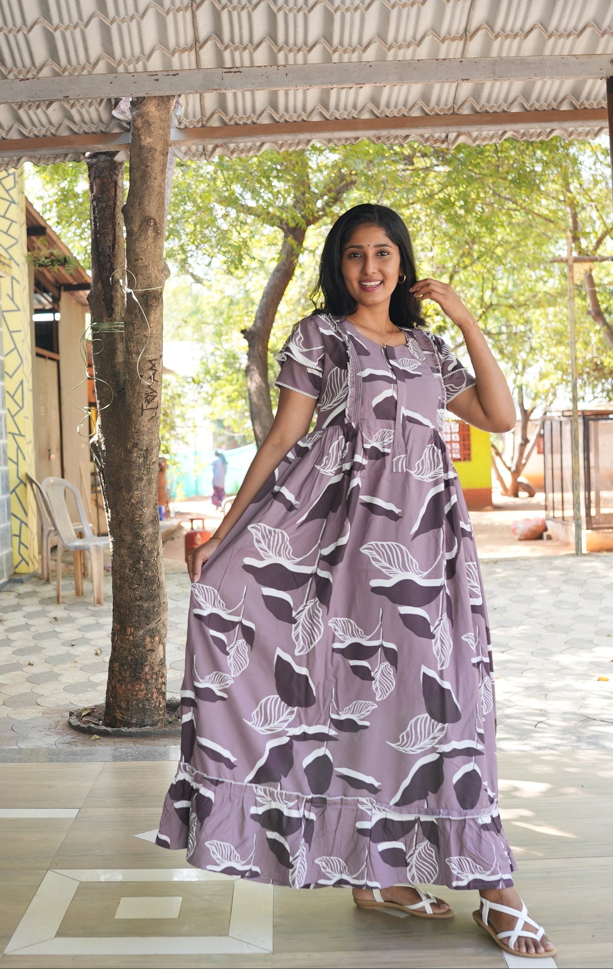 MANGAI Rayon Frock Nighties | Front Open Lengthy Zipper Comforts Feeding | Fancy Double Layered Sleeve's | Post & Pre Pregnancy's and Casual Wear | Side Pocket |Versatile Rayon Frock Night Gown's for Stylish Women's (RFF)