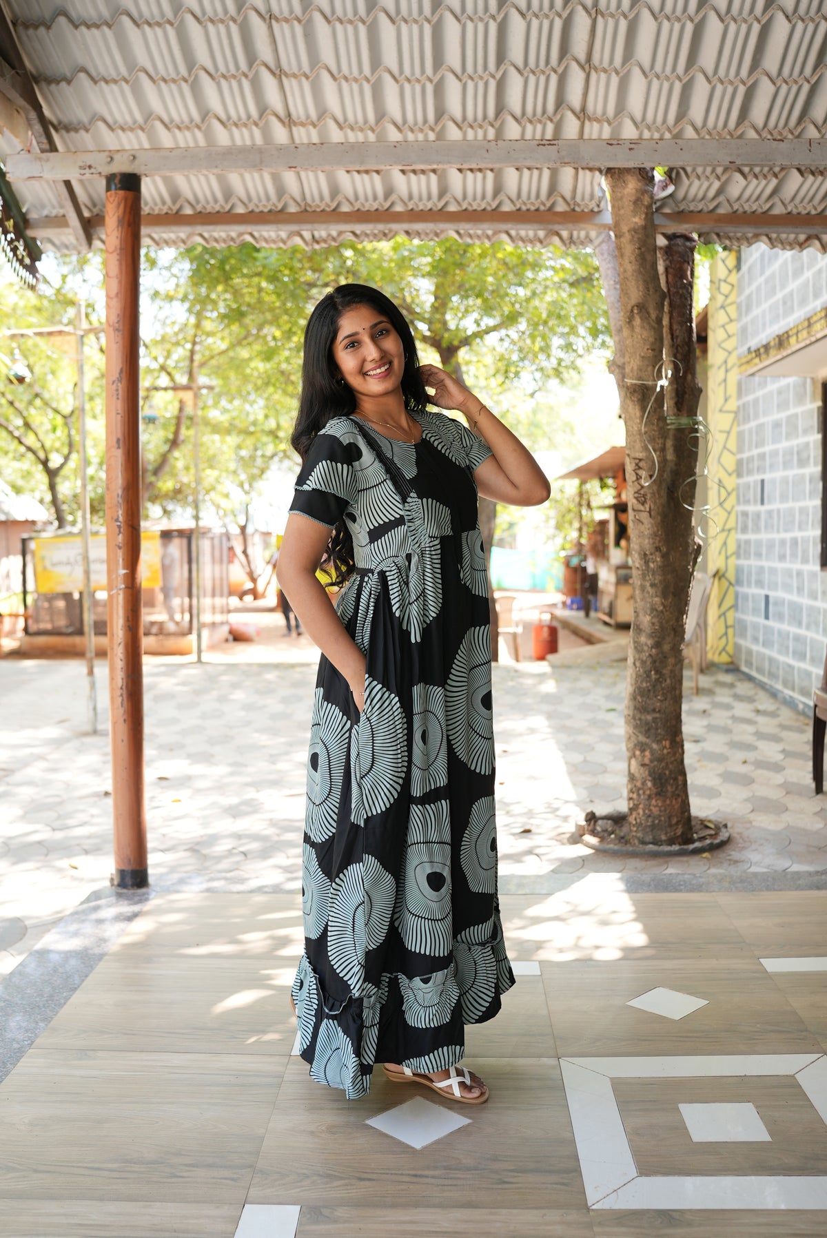 MANGAI Rayon Frock Nighties | Front Open Lengthy Zipper Comforts Feeding | Fancy Double Layered Sleeve's | Post & Pre Pregnancy's and Casual Wear | Side Pocket |Versatile Rayon Frock Night Gown's for Stylish Women's (RFF)