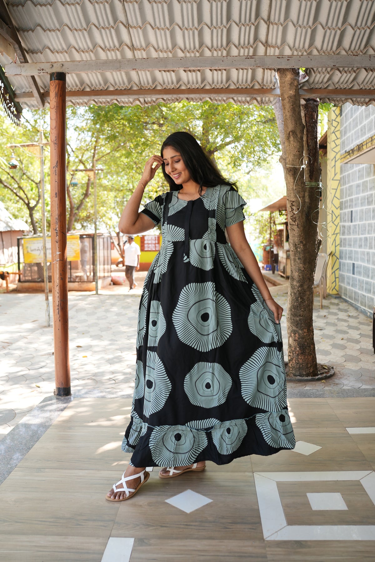 MANGAI Rayon Frock Nighties | Front Open Lengthy Zipper Comforts Feeding | Fancy Double Layered Sleeve's | Post & Pre Pregnancy's and Casual Wear | Side Pocket |Versatile Rayon Frock Night Gown's for Stylish Women's (RFF)