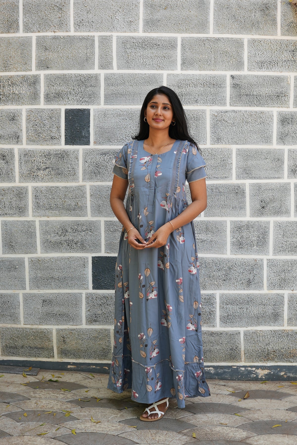 MANGAI Rayon Frock Nighties | Front Open Lengthy Zipper Comforts Feeding | Fancy Double Layered Sleeve's | Post & Pre Pregnancy's and Casual Wear | Side Pocket |Versatile Rayon Frock Night Gown's for Stylish Women's (RFF)