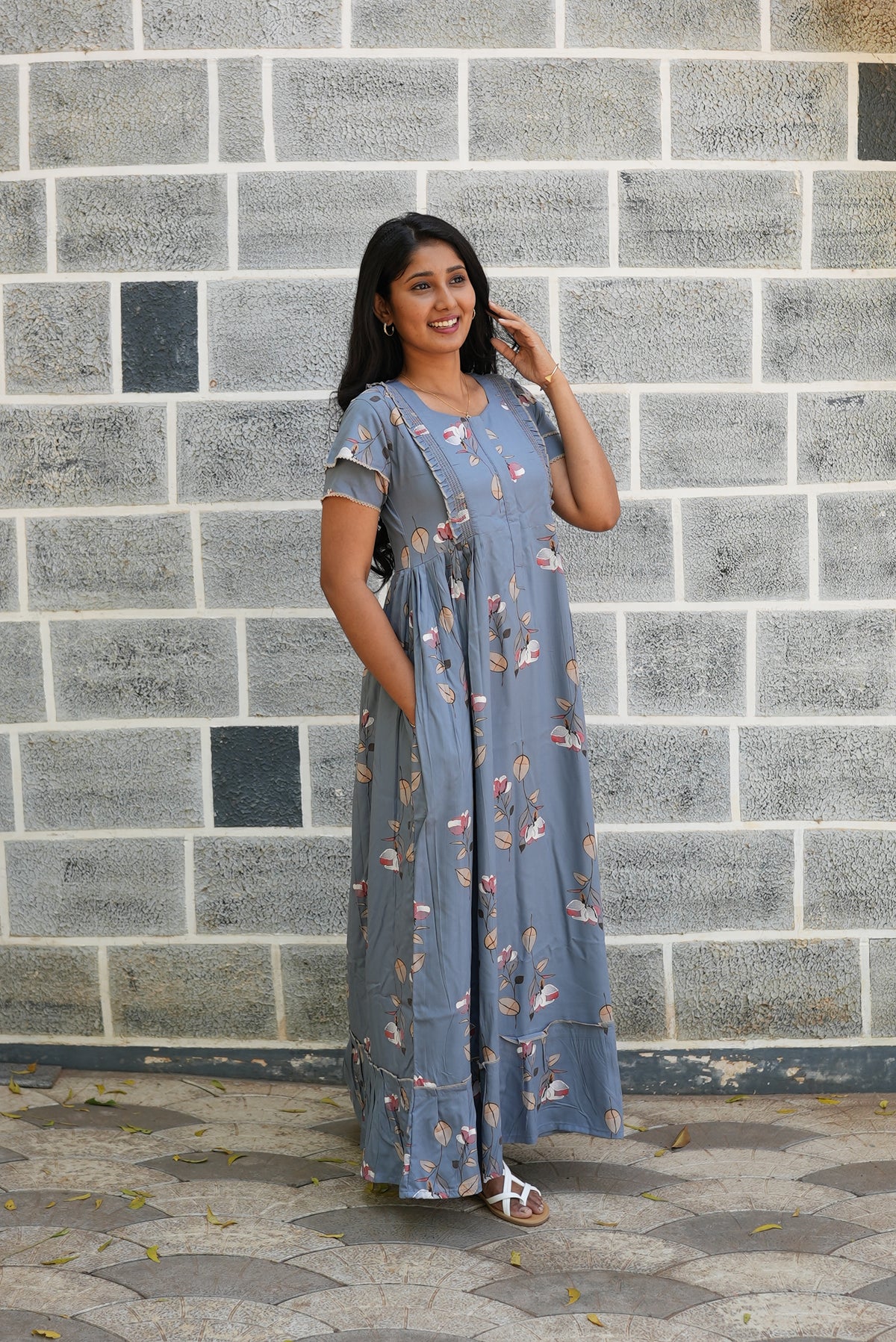 MANGAI Rayon Frock Nighties | Front Open Lengthy Zipper Comforts Feeding | Fancy Double Layered Sleeve's | Post & Pre Pregnancy's and Casual Wear | Side Pocket |Versatile Rayon Frock Night Gown's for Stylish Women's (RFF)