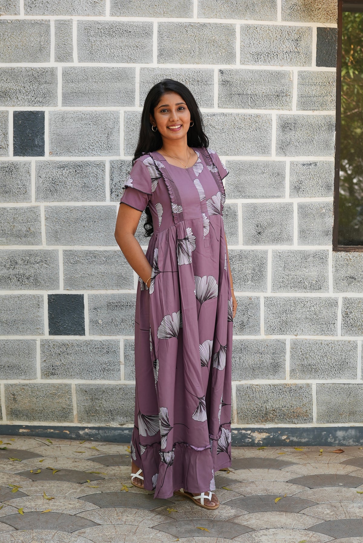 MANGAI Rayon Frock Nighties | Front Open Lengthy Zipper Comforts Feeding | Fancy Double Layered Sleeve's | Post & Pre Pregnancy's and Casual Wear | Side Pocket |Versatile Rayon Frock Night Gown's for Stylish Women's (RFF)