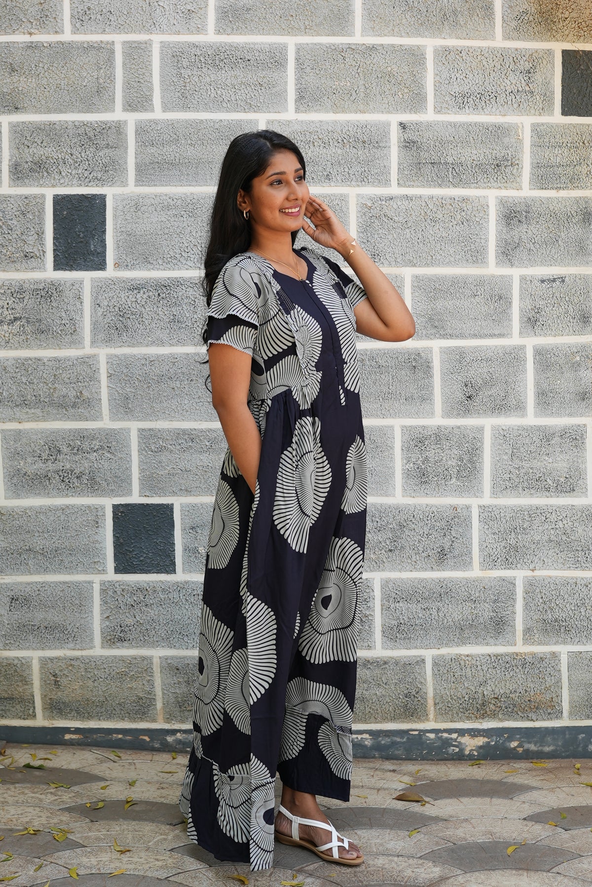 MANGAI Rayon Frock Nighties | Front Open Lengthy Zipper Comforts Feeding | Fancy Double Layered Sleeve's | Post & Pre Pregnancy's and Casual Wear | Side Pocket |Versatile Rayon Frock Night Gown's for Stylish Women's (RFF)