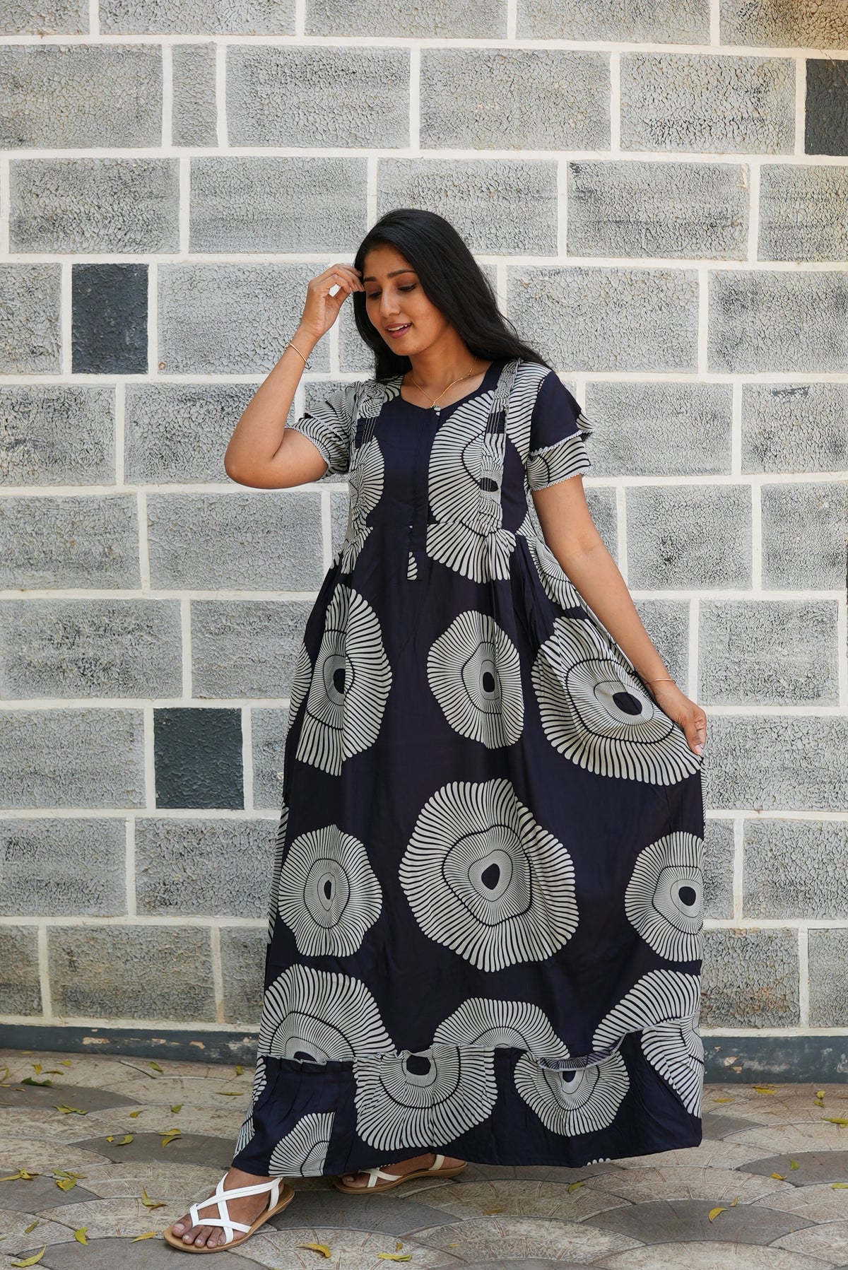 MANGAI Rayon Frock Nighties | Front Open Lengthy Zipper Comforts Feeding | Fancy Double Layered Sleeve's | Post & Pre Pregnancy's and Casual Wear | Side Pocket |Versatile Rayon Frock Night Gown's for Stylish Women's (RFF)