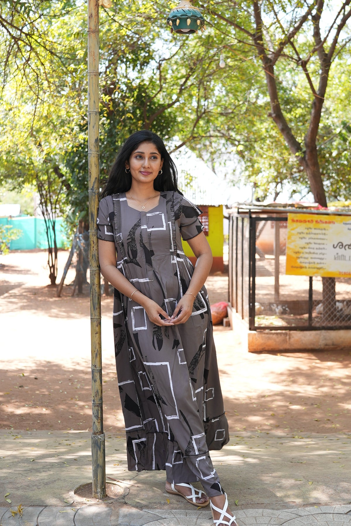 MANGAI Rayon Frock Nighties | Front Open Lengthy Zipper Comforts Feeding | Fancy Double Layered Sleeve's | Post & Pre Pregnancy's and Casual Wear | Side Pocket |Versatile Rayon Frock Night Gown's for Stylish Women's (RFF)