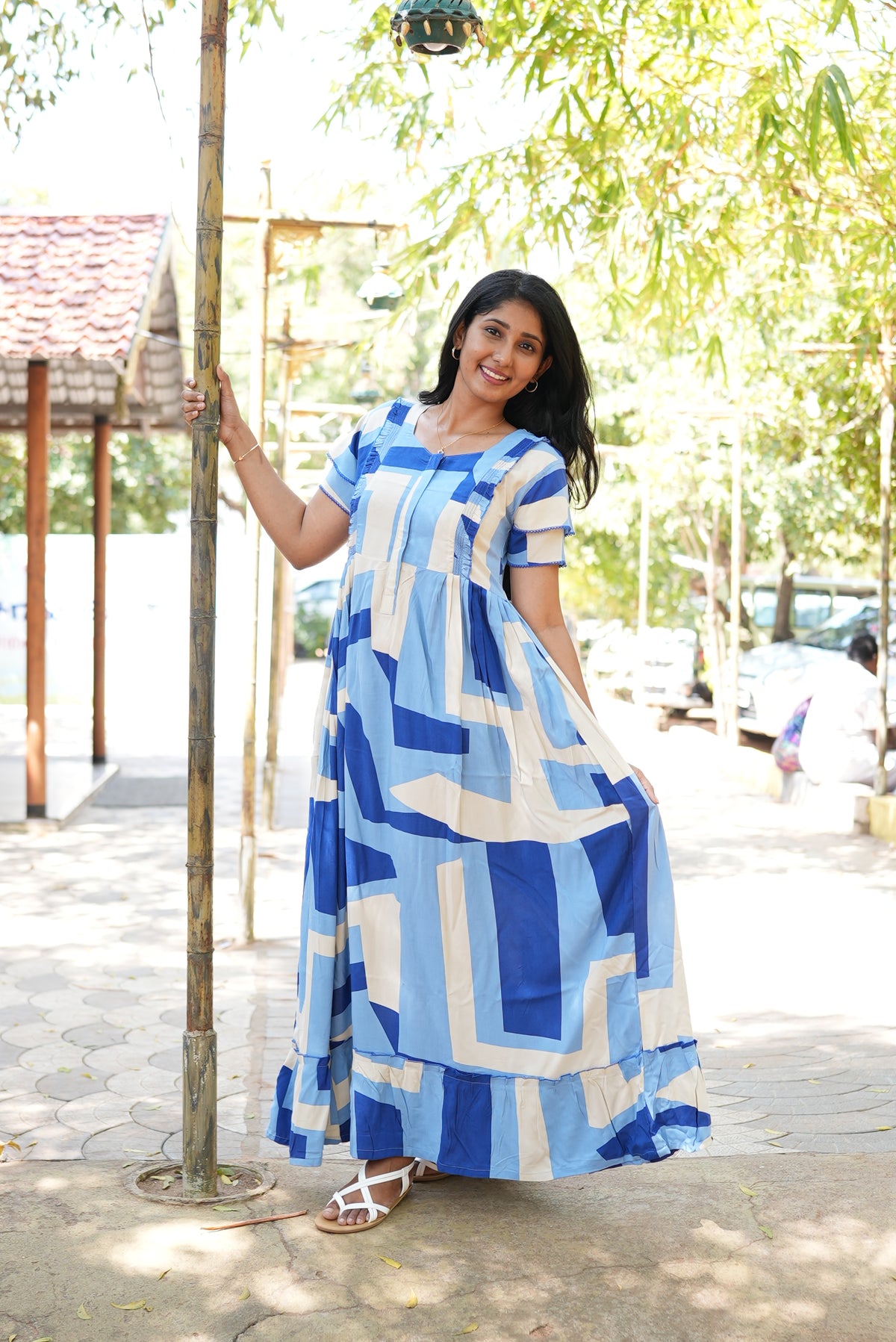 MANGAI Rayon Frock Nighties | Front Open Lengthy Zipper Comforts Feeding | Fancy Double Layered Sleeve's | Post & Pre Pregnancy's and Casual Wear | Side Pocket |Versatile Rayon Frock Night Gown's for Stylish Women's (RFF)