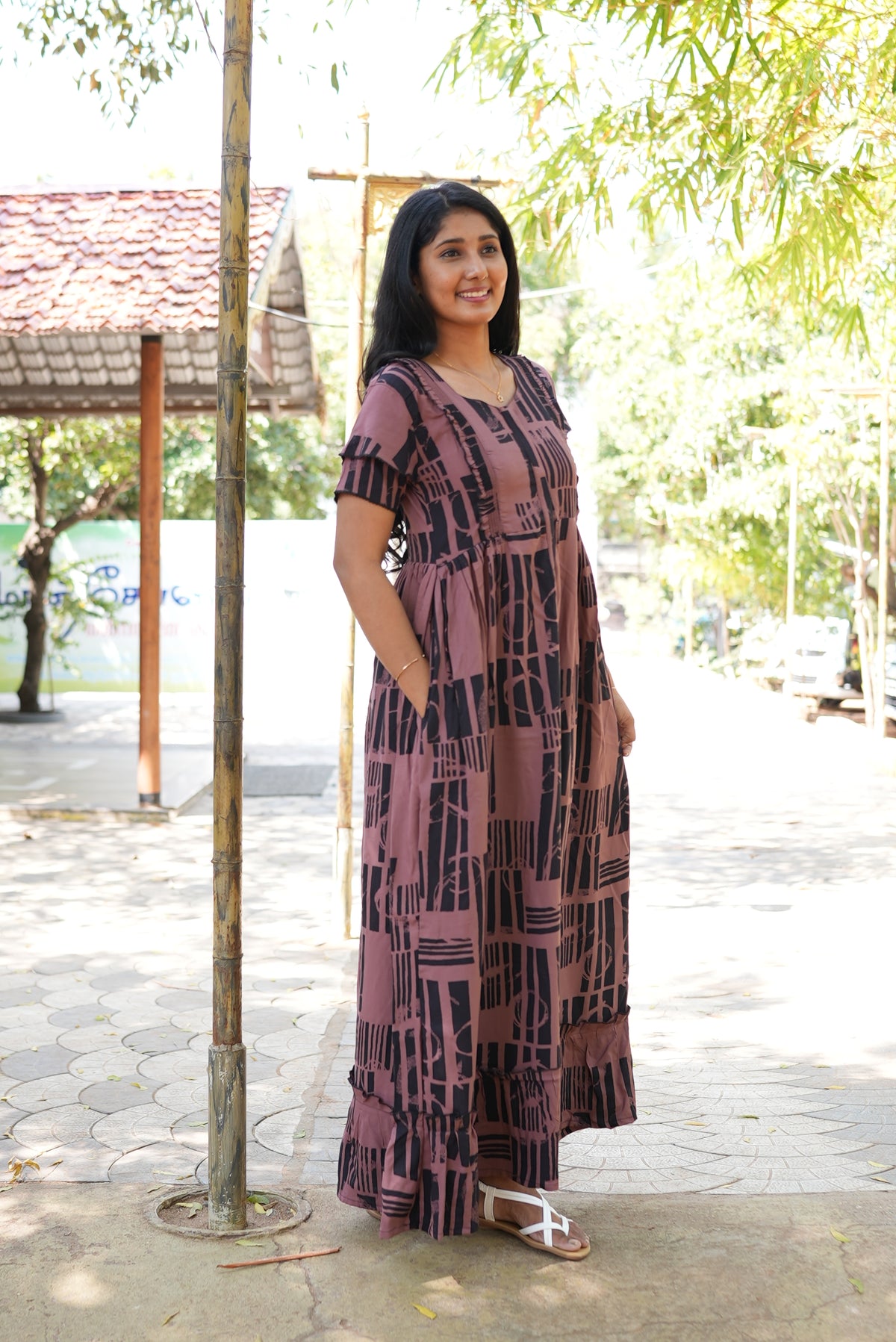 MANGAI Rayon Frock Nighties | Front Open Lengthy Zipper Comforts Feeding | Fancy Double Layered Sleeve's | Post & Pre Pregnancy's and Casual Wear | Side Pocket |Versatile Rayon Frock Night Gown's for Stylish Women's (RFF)