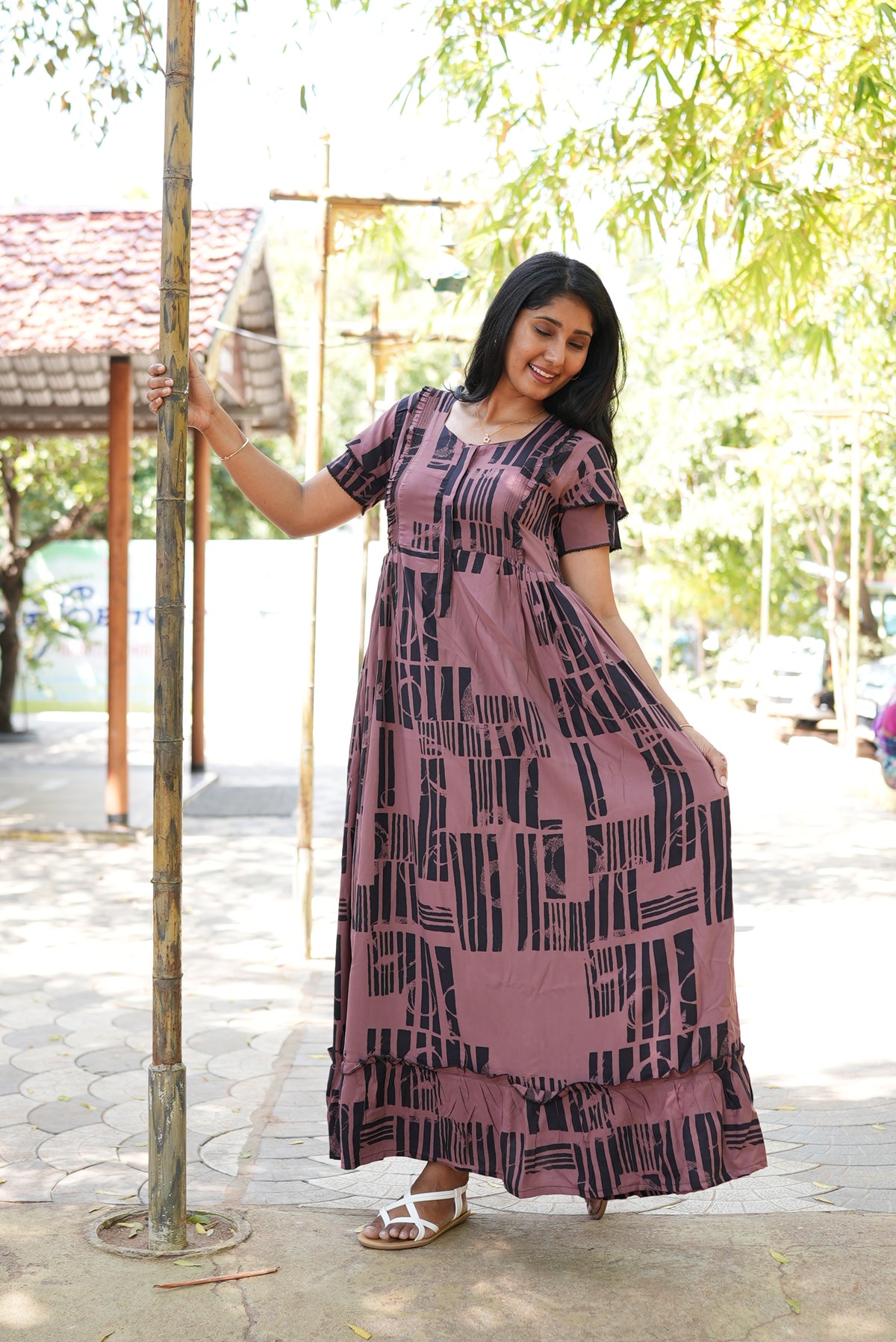 MANGAI Rayon Frock Nighties | Front Open Lengthy Zipper Comforts Feeding | Fancy Double Layered Sleeve's | Post & Pre Pregnancy's and Casual Wear | Side Pocket |Versatile Rayon Frock Night Gown's for Stylish Women's (RFF)