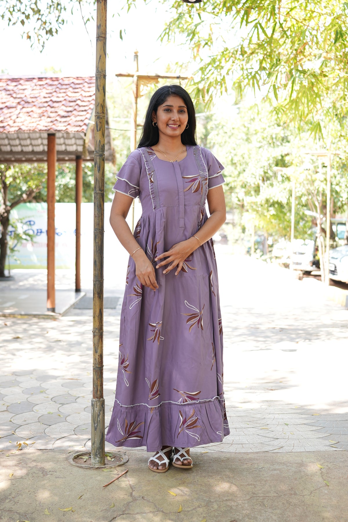 MANGAI Rayon Frock Nighties | Front Open Lengthy Zipper Comforts Feeding | Fancy Double Layered Sleeve's | Post & Pre Pregnancy's and Casual Wear | Side Pocket |Versatile Rayon Frock Night Gown's for Stylish Women's (RFF)