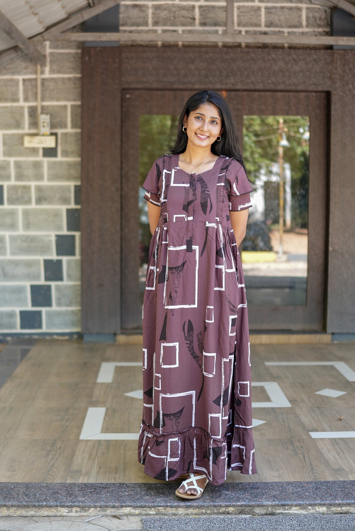 MANGAI Rayon Frock Nighties | Front Open Lengthy Zipper Comforts Feeding | Fancy Double Layered Sleeve's | Post & Pre Pregnancy's and Casual Wear | Side Pocket |Versatile Rayon Frock Night Gown's for Stylish Women's (RFF)