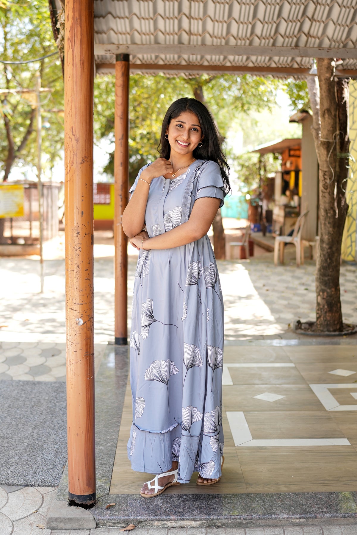 MANGAI Rayon Frock Nighties | Front Open Lengthy Zipper Comforts Feeding | Fancy Double Layered Sleeve's | Post & Pre Pregnancy's and Casual Wear | Side Pocket |Versatile Rayon Frock Night Gown's for Stylish Women's (RFF)