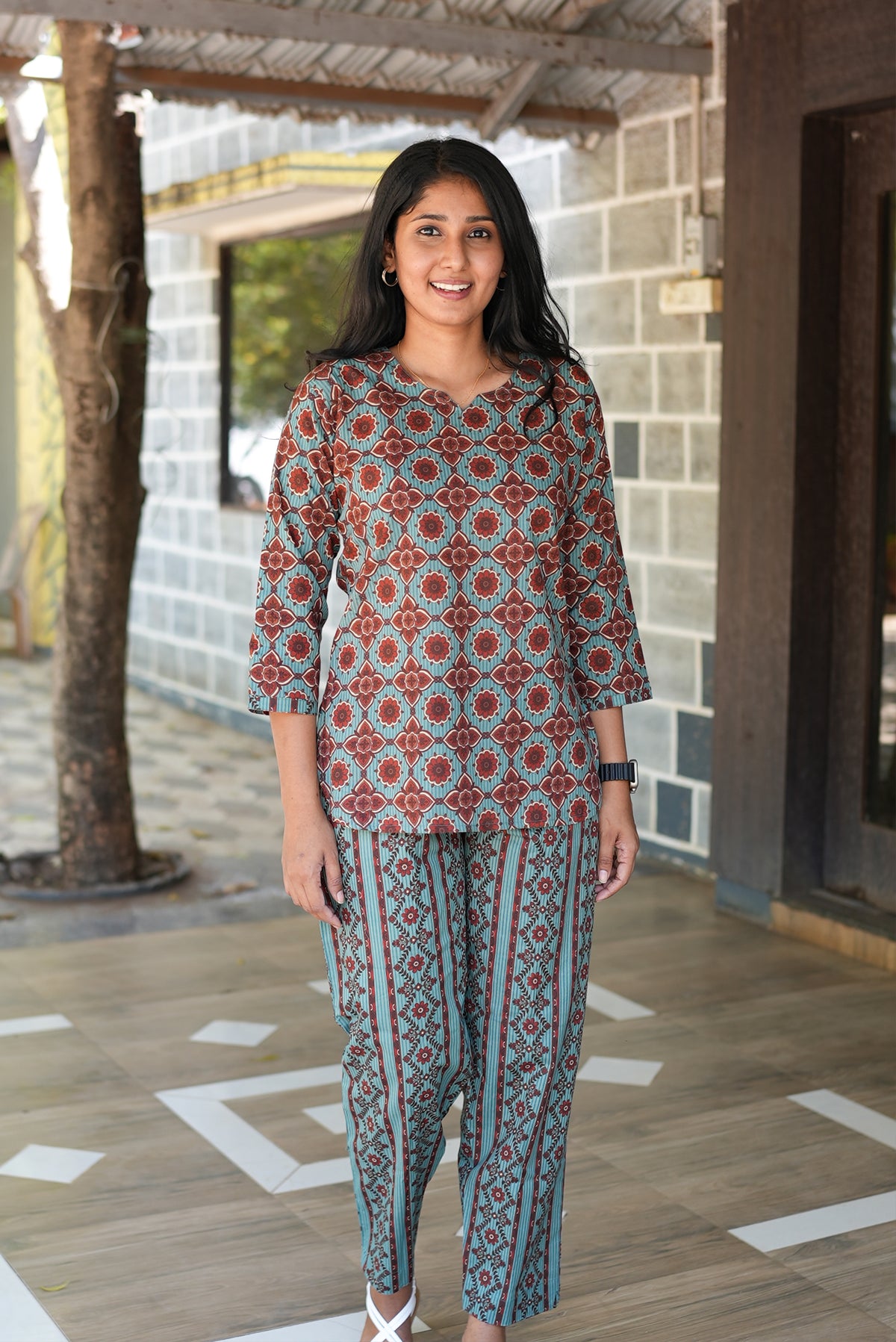 MANGAI Premium Cotton Printed Night Suits | Stylish Print's All Over | Top & Bottom Set | 3/4 Sleeve | Trendy Night Suits for Stylish Women's (TPS-3/4)