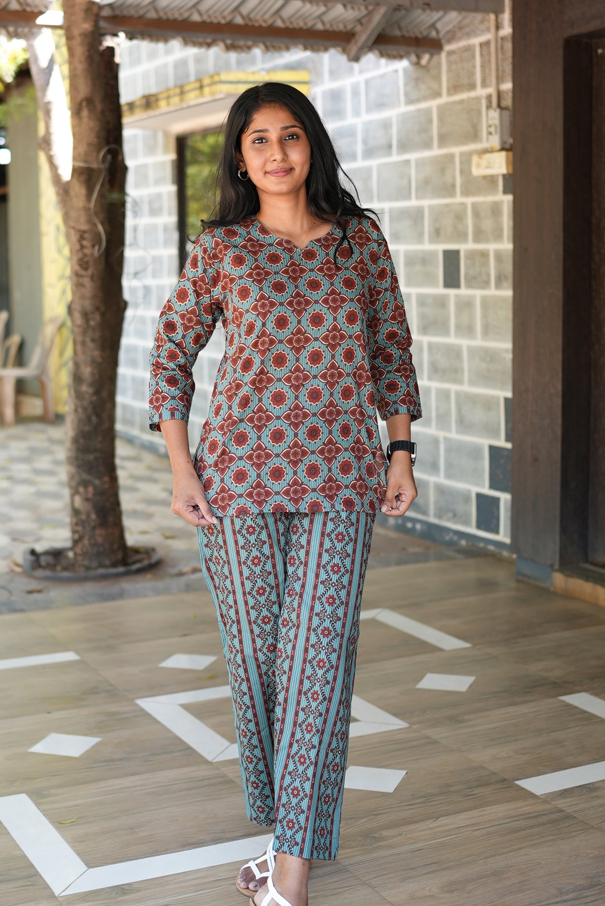MANGAI Premium Cotton Printed Night Suits | Stylish Print's All Over | Top & Bottom Set | 3/4 Sleeve | Trendy Night Suits for Stylish Women's (TPS-3/4)