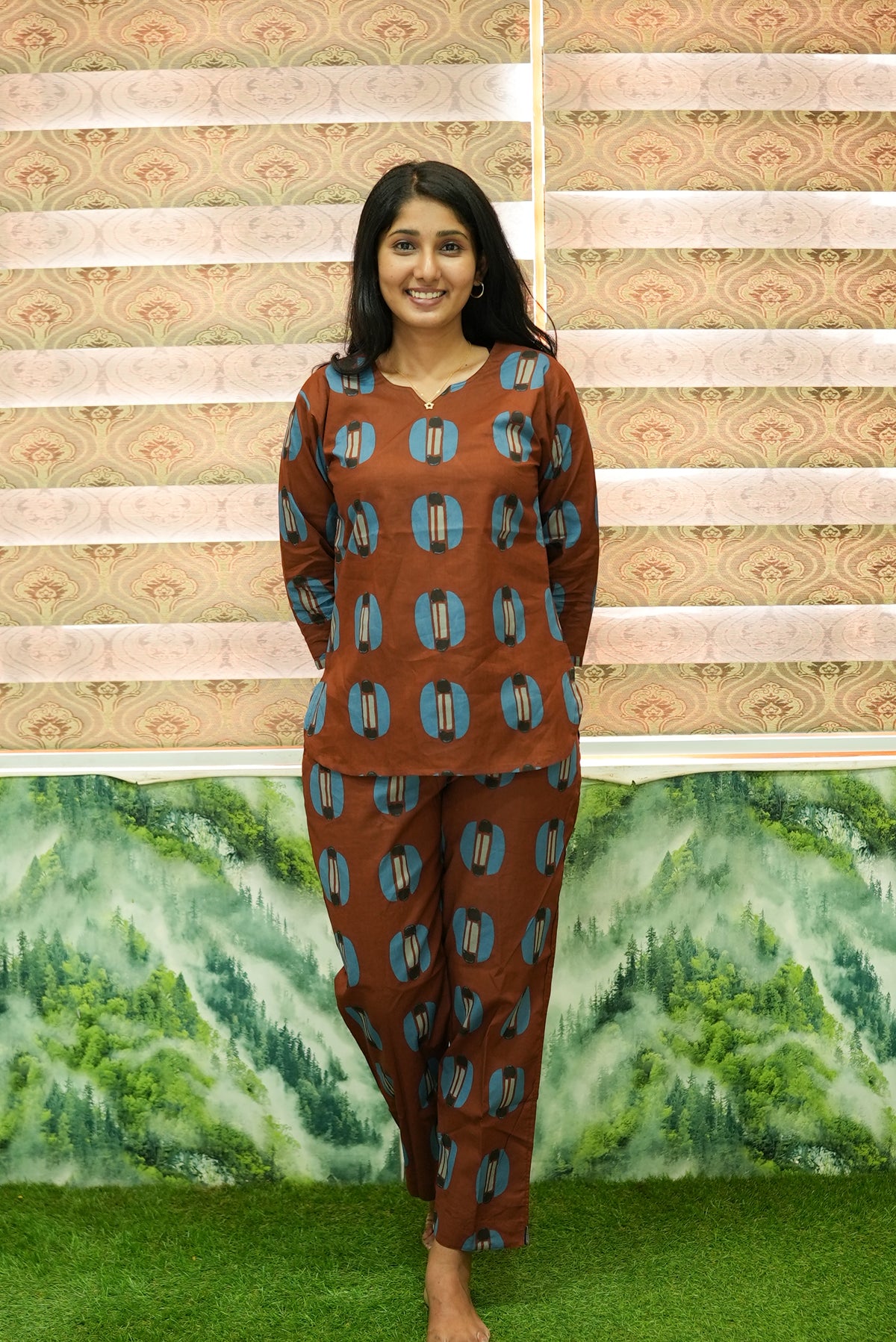 MANGAI Premium Cotton Printed Night Suits | Stylish Print's All Over | Top & Bottom Set | 3/4 Sleeve | Trendy Night Suits for Stylish Women's (TPS-3/4)