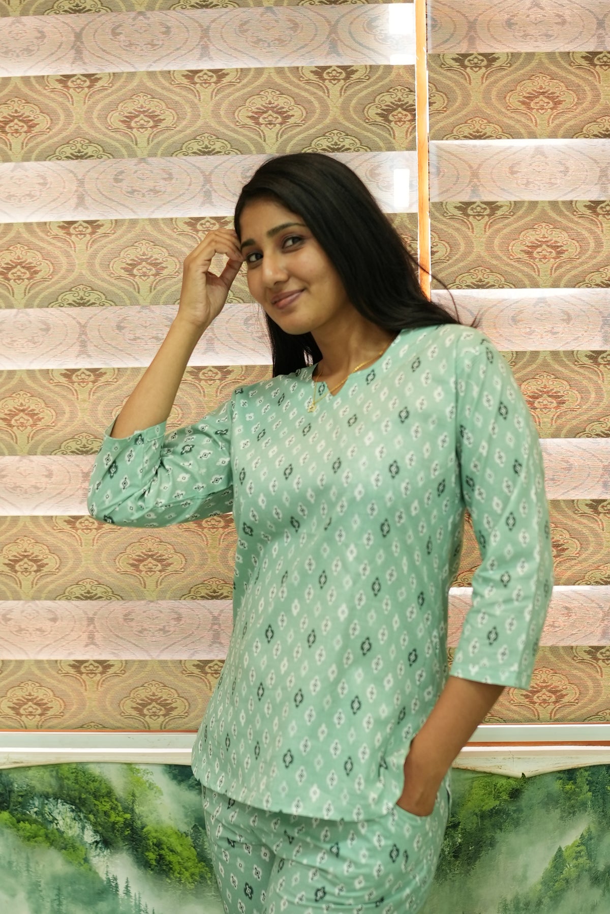 MANGAI Premium Cotton Printed Night Suits | Stylish Print's All Over | Top & Bottom Set | 3/4 Sleeve | Trendy Night Suits for Stylish Women's (TPS-3/4)