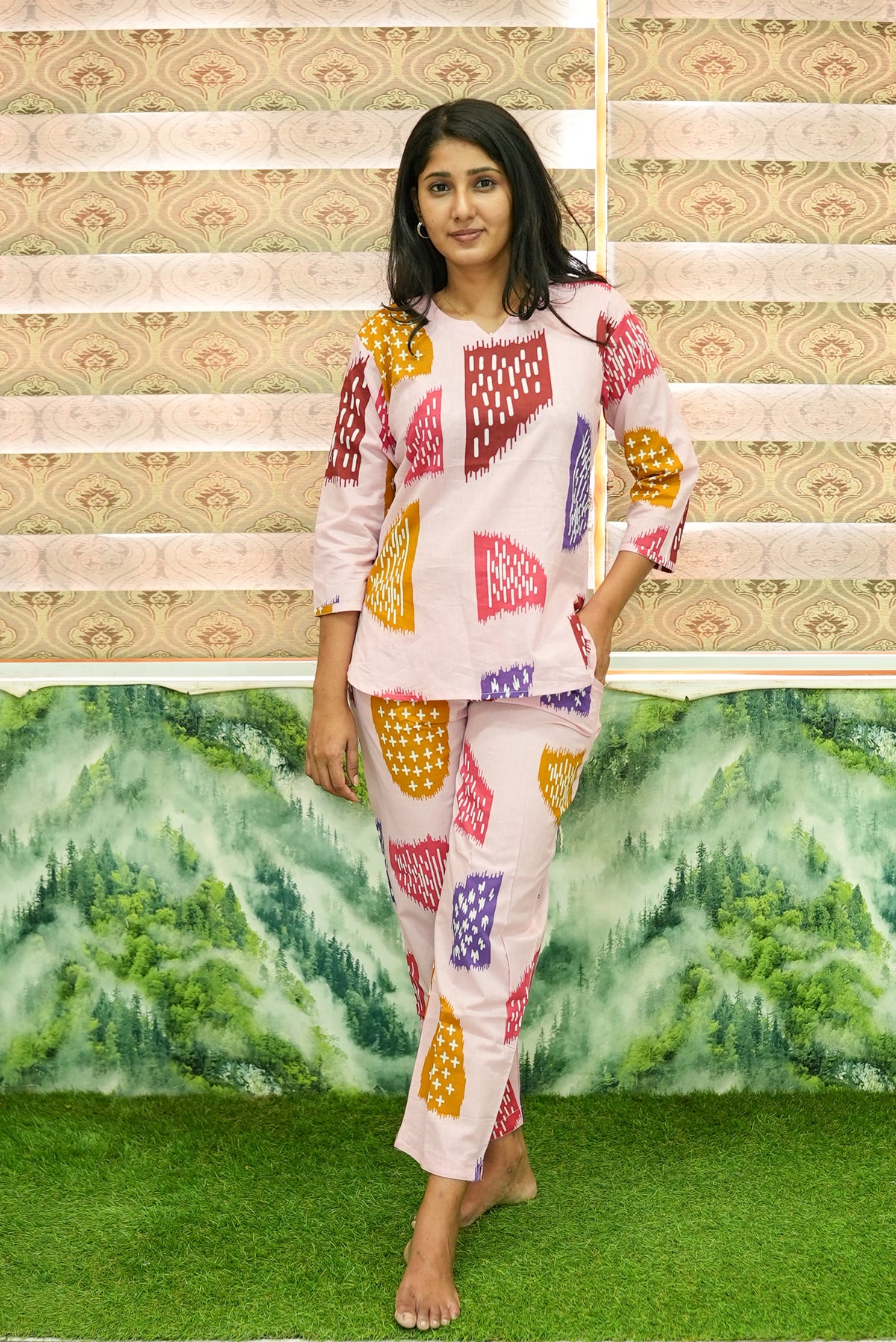 MANGAI Premium Cotton Printed Night Suits | Stylish Print's All Over | Top & Bottom Set | 3/4 Sleeve | Trendy Night Suits for Stylish Women's (TPS-3/4)