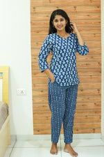 MANGAI Premium Cotton Printed Night Suits | Stylish Print's All Over | Top & Bottom Set | 3/4 Sleeve | Trendy Night Suits for Stylish Women's (TPS-3/4)