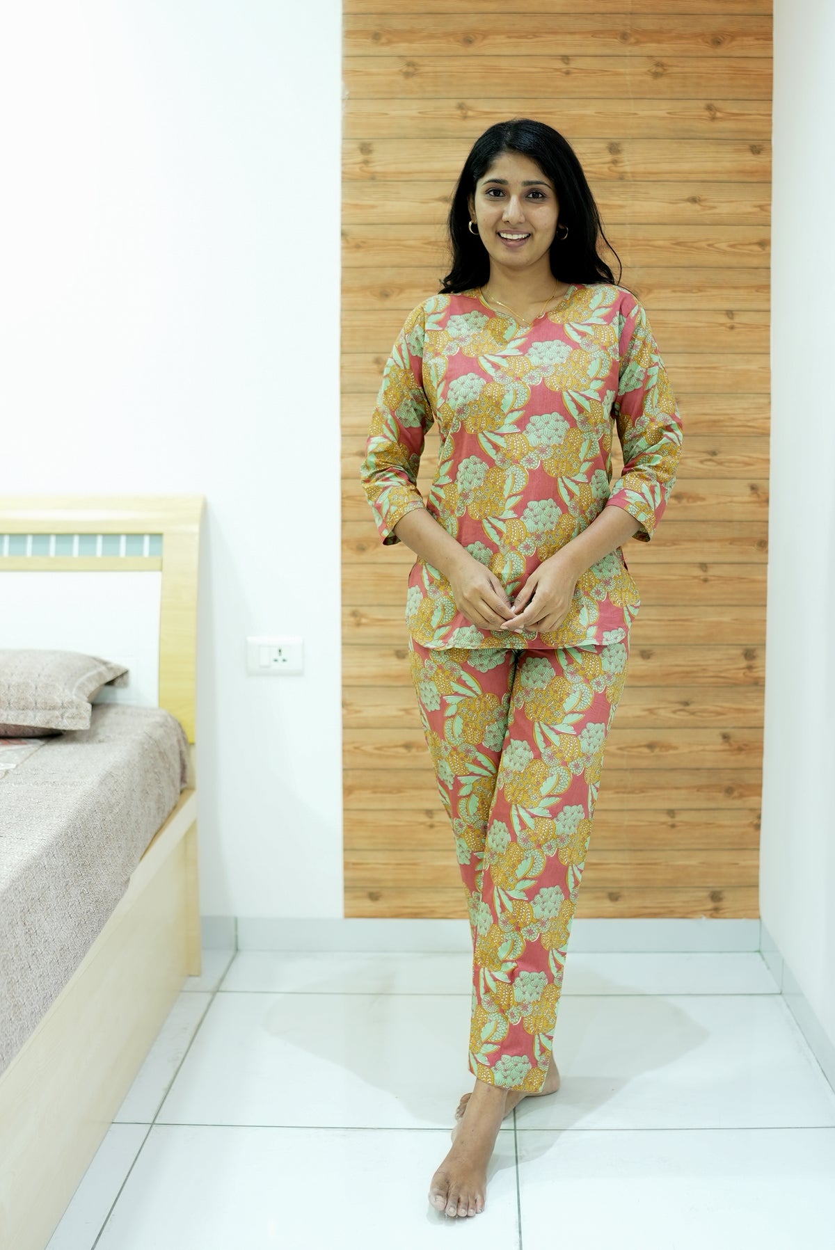 MANGAI Premium Cotton Printed Night Suits | Stylish Print's All Over | Top & Bottom Set | 3/4 Sleeve | Trendy Night Suits for Stylish Women's (TPS-3/4)